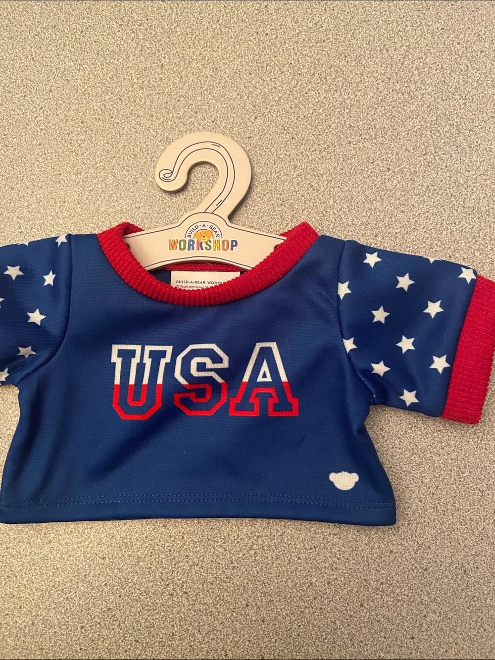 Build-A-Bear Navy Blue and Red USA Star Sleeve Tee